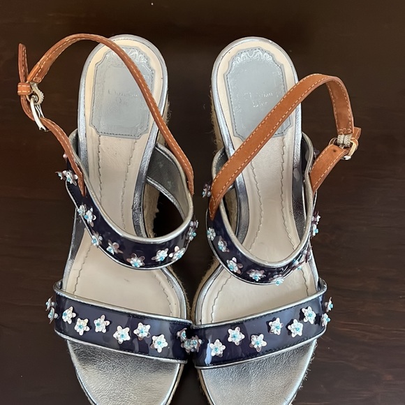 Christian Dior Floral Embellished Blue Wedges - Picture 5 of 6
